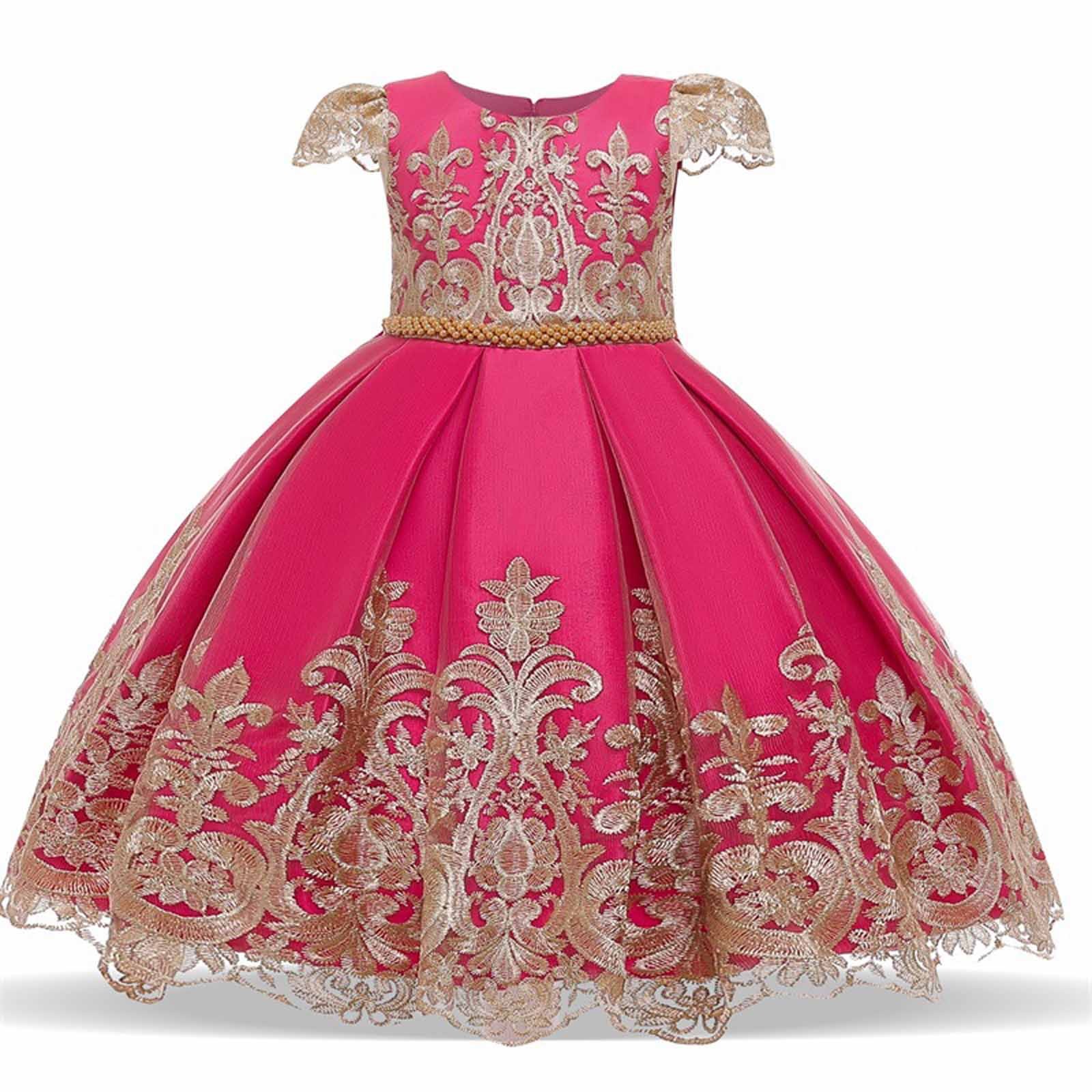 Odeerbi Toddler Girls Princess Dresses Party Gowns New Pattern Velvet Formal Dresses Long Sleeve Retro Court Style Evening Dress Red
